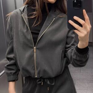 Zara texture hoodie bomber 💘